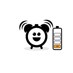 Shiftworker Nutrition Energy category mascot with clock character and low battery