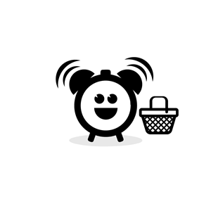 Shiftworker Nutrition Shop category mascot with clock character and shopping basket