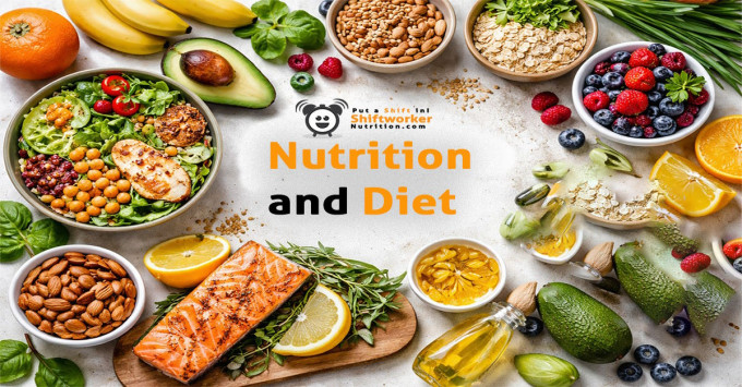 Healthy balanced foods including fruit, vegetables, grains and nuts for shift worker nutrition