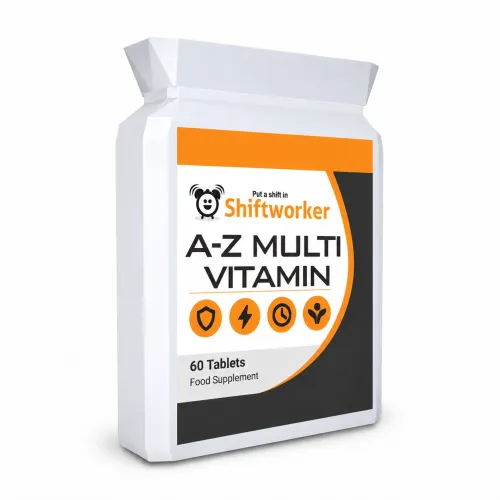 Shiftworker Nutrition A-Z Multivitamins 60 Tablets front product packaging.